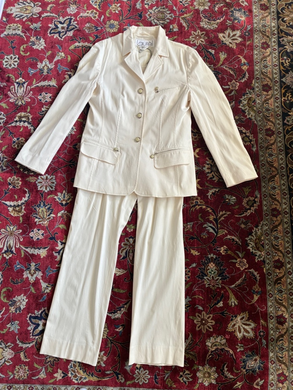 Laurel by ESCADA Cream Women's Two-Piece Pantsuit - Tailored Blazer & pants.